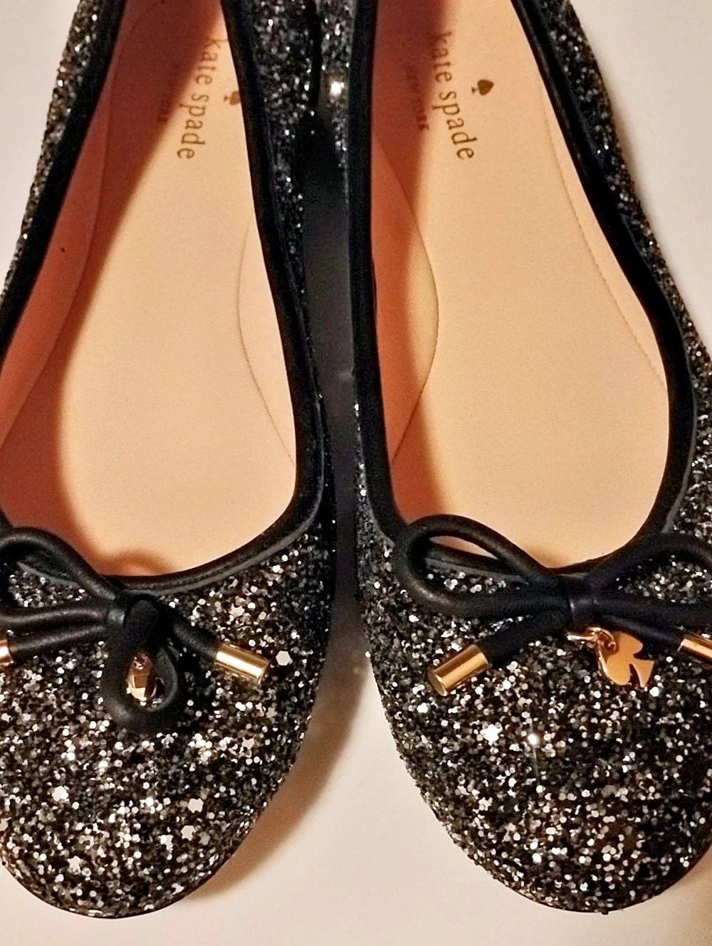 Kate Spade Glitter Bow Ballet Flats in Black